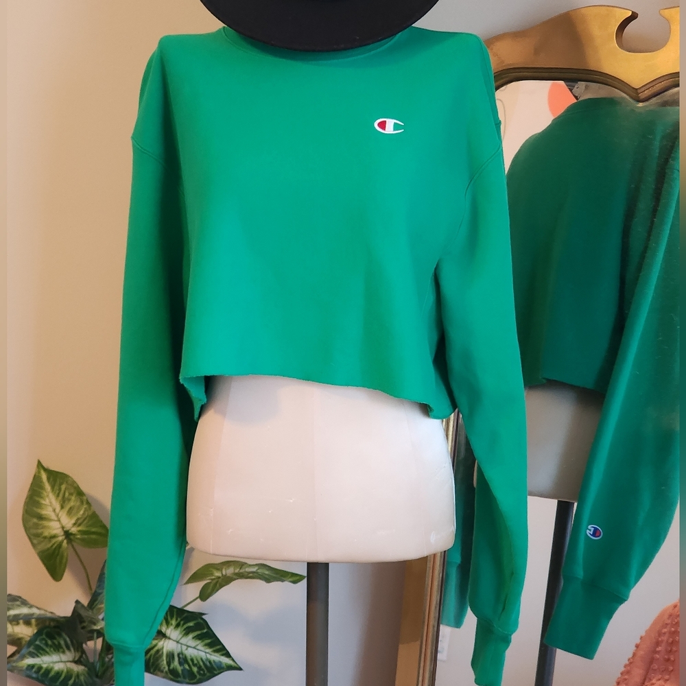 Champion Reverse Weave Green Cropped Crewneck Sweatshirt